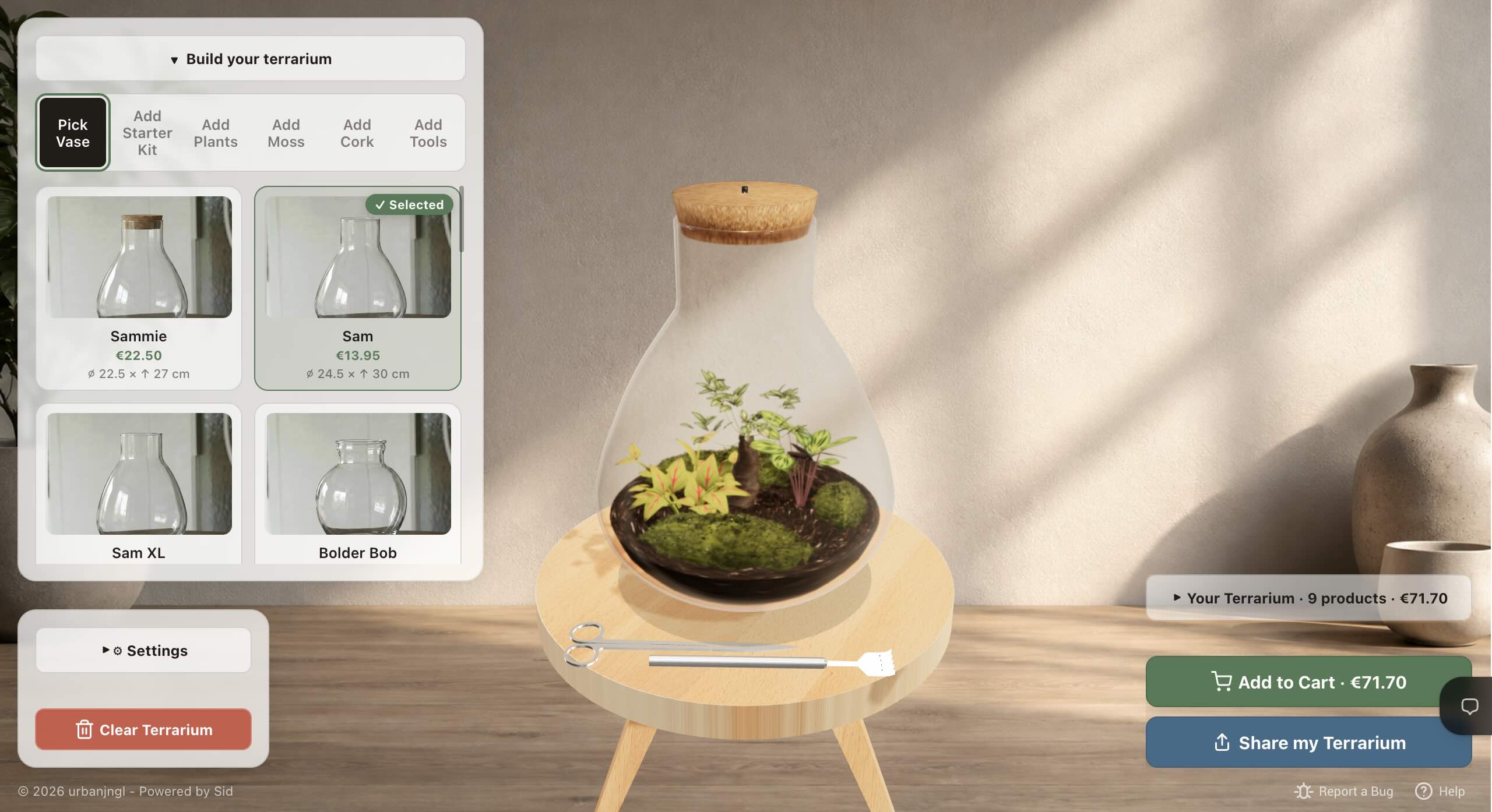 Terrarium builder: build your own bottle garden online
