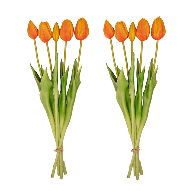 Vase Jessie Bow + 10x Real Touch Tulips Orange