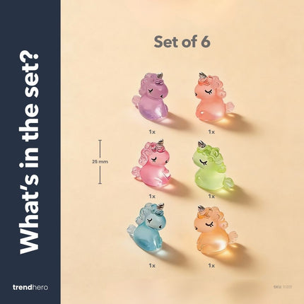 Leuchten im Dunkeln - Einhörner - Bunt ↑ 2,5 cm - 6 Stück
