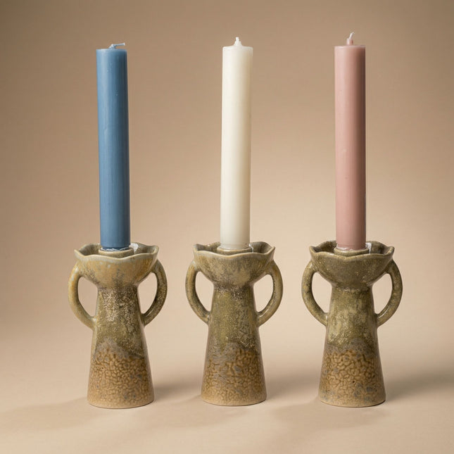Rustieke keramische kaarshouder - Sculpturale kaarsstandaard - Ø 7 cm ↑ 13 cm