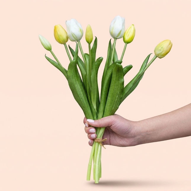 Tulip Bouquet - Soft Light - ‘Real Touch’ kunst tulpen - 7 tulpen stelen - 40 cm