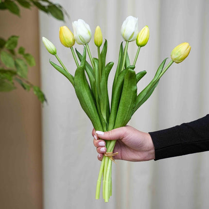 Tulpen Bouquet - Soft Light - ‘Real Touch’ kunst tulpen - 7 tulpen stiele - 40 cm