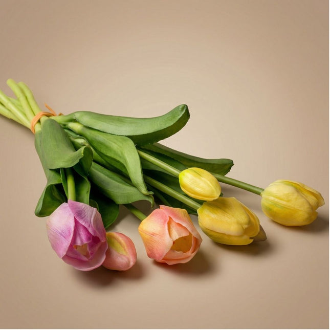 Tulpenboeket - Zachte Lente - ‘Real Touch’ Kunsttulpen - 7 stelen – 40 cm
