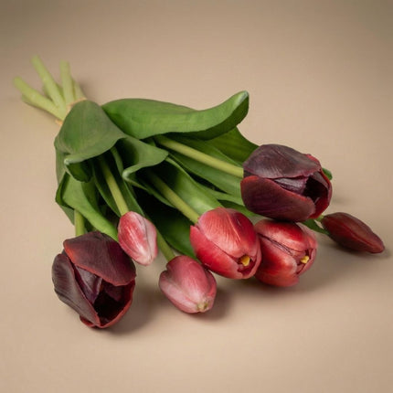 Tulip Bouquet - Deep Red - ‘Real Touch’ Artificial Tulips - 7 Tulip stems - 40 cm