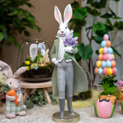 Osterhase Figur - Hasen Gentleman mit Blumen - ↑ 51 cm