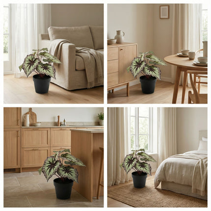 Begonia 26 cm – In pot – Grijs-paarse bladeren – Kunstplant – UV-bestendig – Binnen & buiten