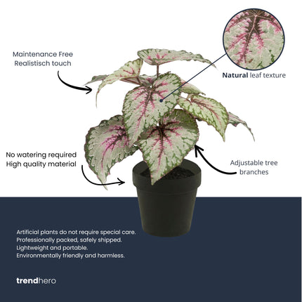 Begonia kunstplant – 26 cm – In pot – UV-bestendig