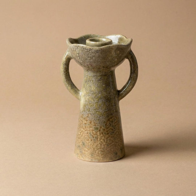 Rustieke keramische kaarshouder - Sculpturale kaarsstandaard - Ø 7 cm ↑ 13 cm