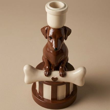 Dog Candle Holder Polyresin Brown Ø10,5 ↑21,5cm