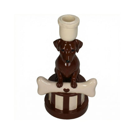 Dog Candle Holder Polyresin Brown Ø10,5 ↑21,5cm