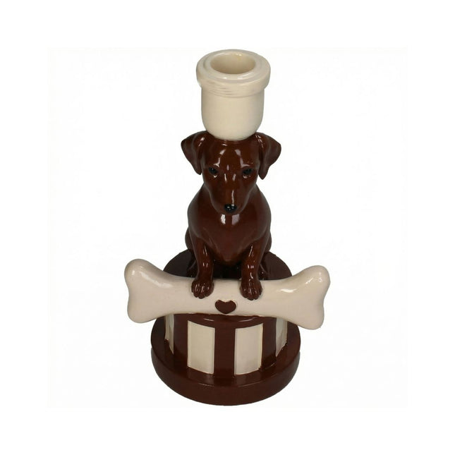 Dog Candle Holder Polyresin Brown Ø10,5 ↑21,5cm