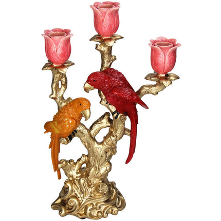 Candle Holder Bird Red & Orange Multi - 37.5 cm