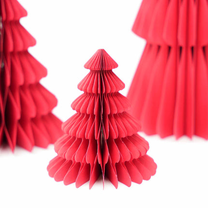 Papieren boom rood - Kerstset - 3 stuks
