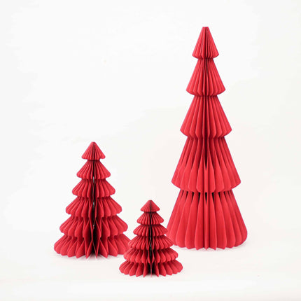 Papieren boom rood - Kerstset - 3 stuks