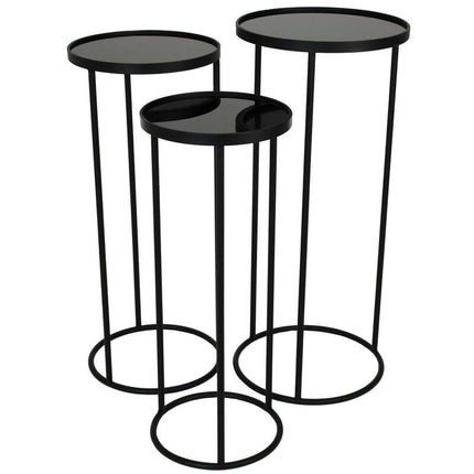 Round Table Set of 3 - Black Metal - Ø33 x ↑ 75 cm