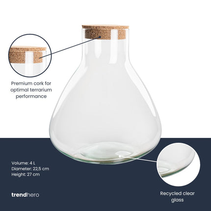 Terrarium fles ‘Sammie’ met kurk - Gesloten terrarium Ø 22,5 cm ↑ 27 cm 