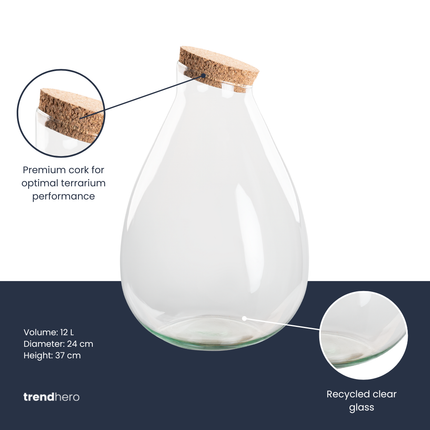 Terrarium fles ‘Drop XL’ met kurk - Gesloten terrarium  Ø 29 cm ↑ 37 cm 
