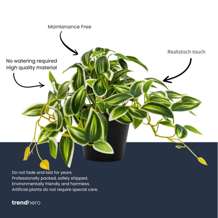 Tradescantia Grün/Weiß im Topf - 19 cm - Kunstpflanze