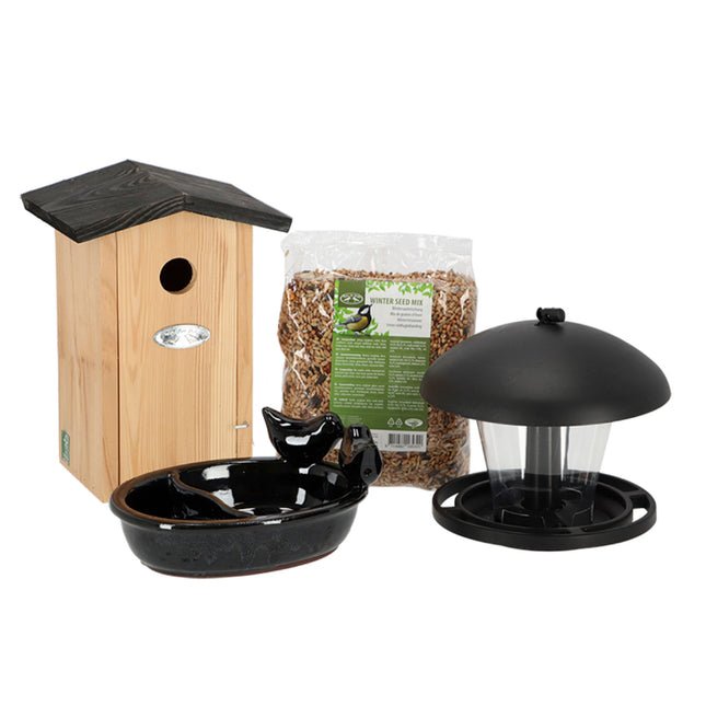 Complete Bird Package - Birdhouse and Bird Food - Garden Accessories