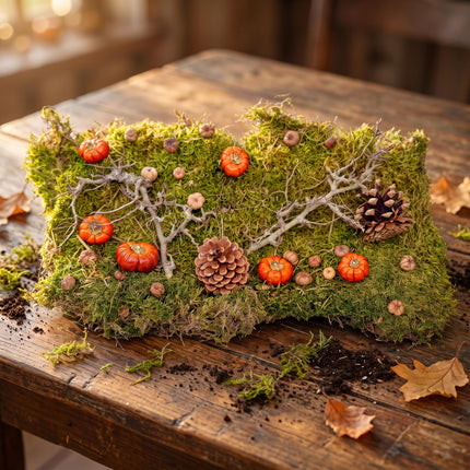 Autumn deco kit - Dried pumpkins, flat moss, bonsai wood, cones