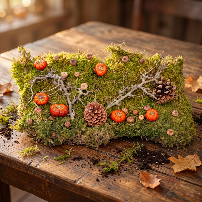 Autumn deco kit - Dried pumpkins, flat moss, bonsai wood, cones