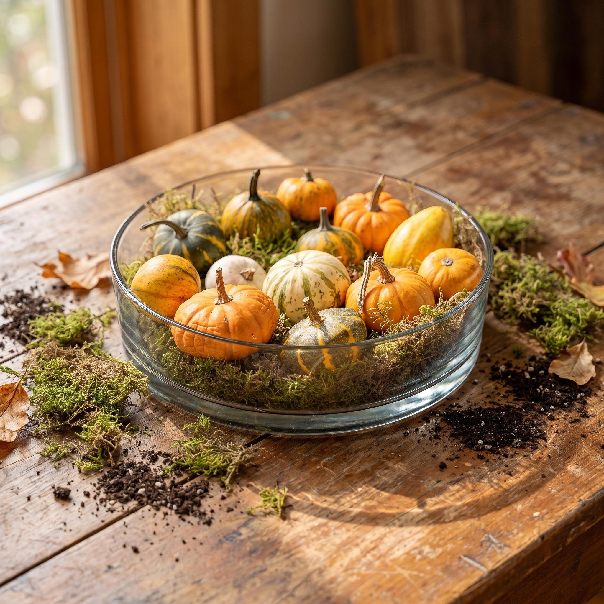 Herbstschale Kürbis Groß mit Moos