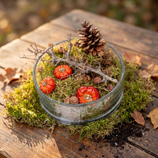 Herbstschale Medium - Glas mit Kürbissen, Deko - (Ø 20 cm ↑ 8 cm)