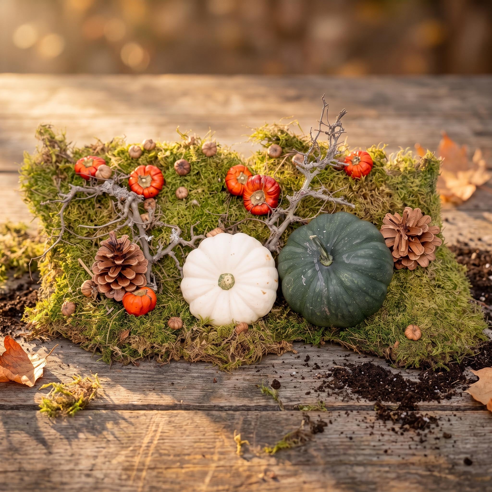Herbst Deko Set mit 2 echten Kürbissen
