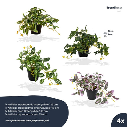 Hangplanten mix - 4 stuks - Kunstplanten - Bundelset