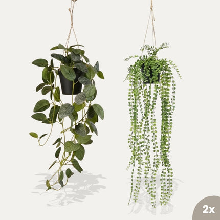 Hangplanten in pot met touw - 2 stuks - Kunstplanten - Bundle set