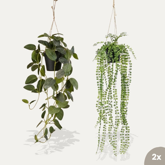 Hangplanten in pot met touw - 2 stuks - Kunstplanten - Bundle set