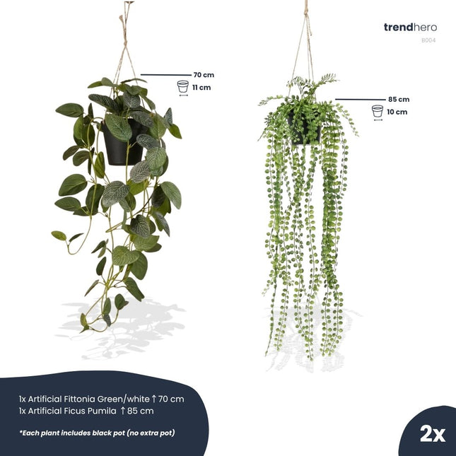 Hangplanten in pot met touw - 2 stuks - Kunstplanten - Bundle set
