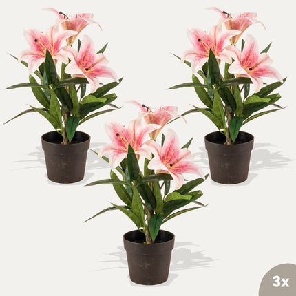 Lelie roze 3 stuks - Bundelproduct - Kunstplanten
