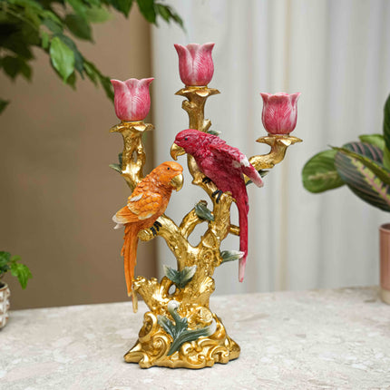  Kandelaar Vogels Rood & Oranje - 37,5 cm