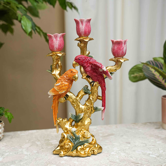 Candle Holder Bird Red & Orange Multi - 37.5 cm