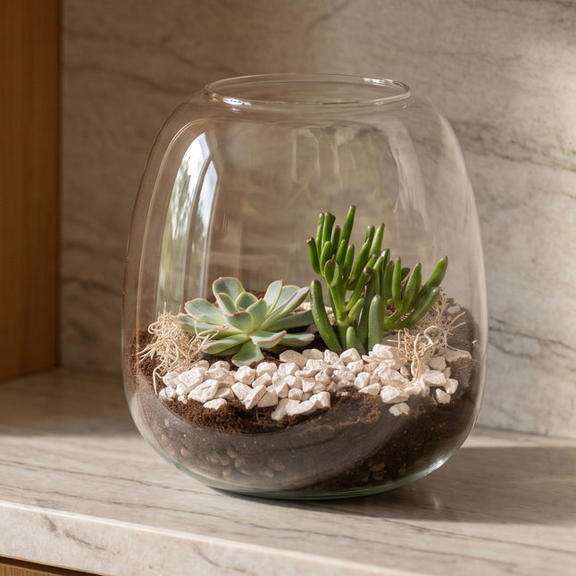 Emma Mini Succulent - Open terrarium - Flessentuin DIY kit - Ø 19 cm ↑ 20 cm