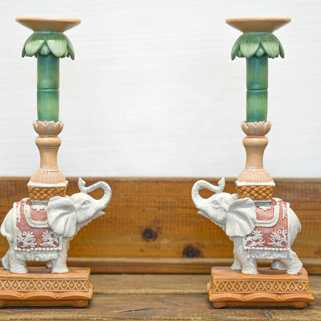 Candle holder - Elephant Natural/Pink - Polyresin -  ↑ 34,5 cm