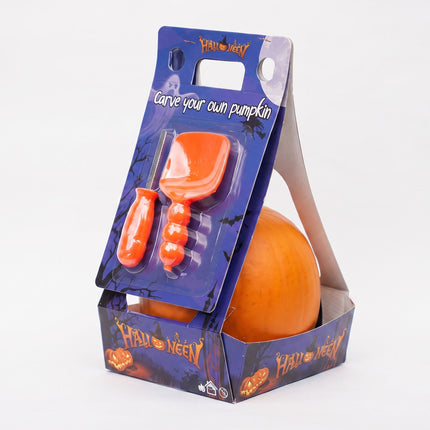 Halloween Kürbis Schnitzset - Echter Kürbis inklusive - Ø 15 cm