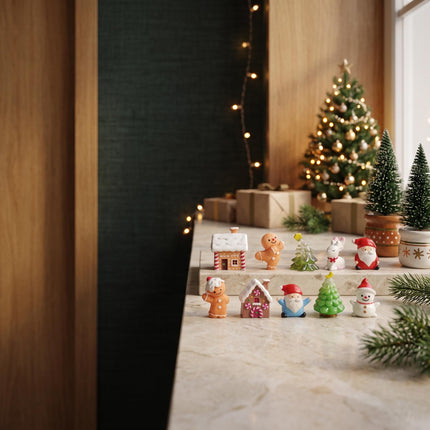 Gingerbread kerst dorp set - 10 stuks - Miniatuur ↔ 2-3,5