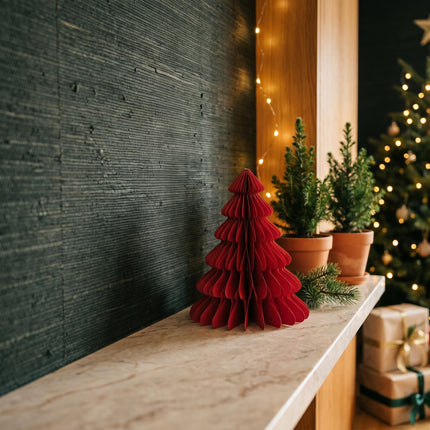 Papieren boom rood - Kerstset - 3 stuks