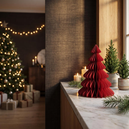 Papieren boom rood - Kerstset - 3 stuks