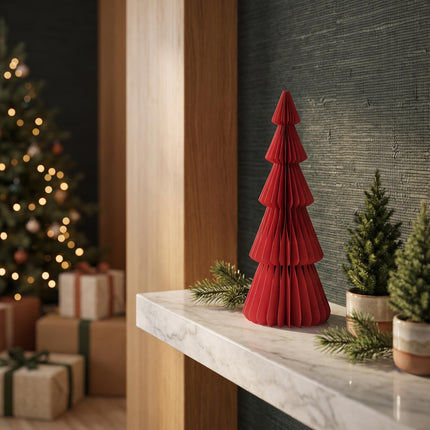 Papieren boom rood - Kerstset - 3 stuks