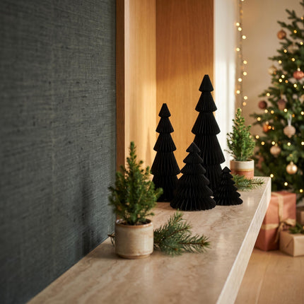 Papierbaum schwarz - Weihnachtsset - 4 Stück