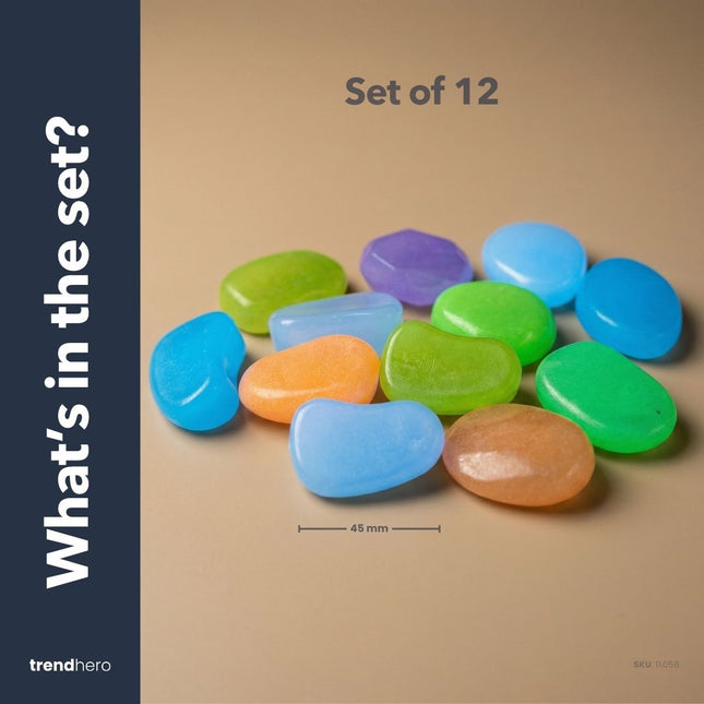 Glow Stones Medium - 12 stuks - Glow in the dark - Terrarium decoratie - Aquarium decoratie - Multicolor - 3-5 cm