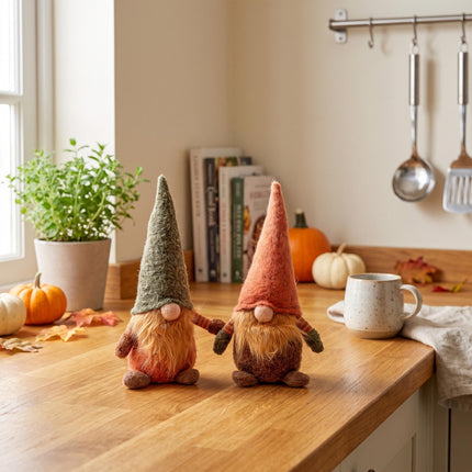 Kabouter - 32 cm - Wol, katoen - Groene muts - Herfst, Halloween