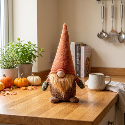 Gnom - 32 cm - Wolle, Baumwolle - Orange Mütze - Herbst, Halloween