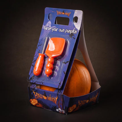 Halloween Kürbis Schnitzset - Echter Kürbis inklusive - Ø 15 cm