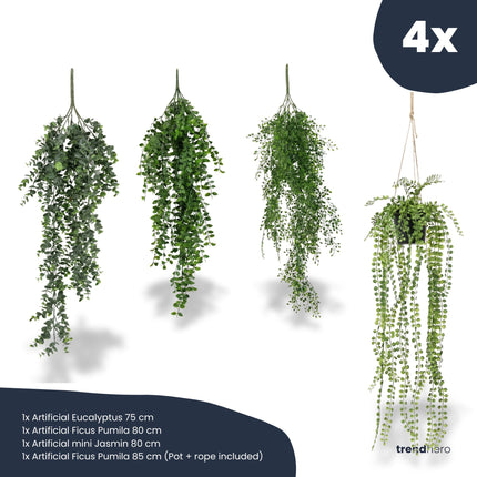 Hangplanten XL - Kunstplanten bundel - 4 stuks 