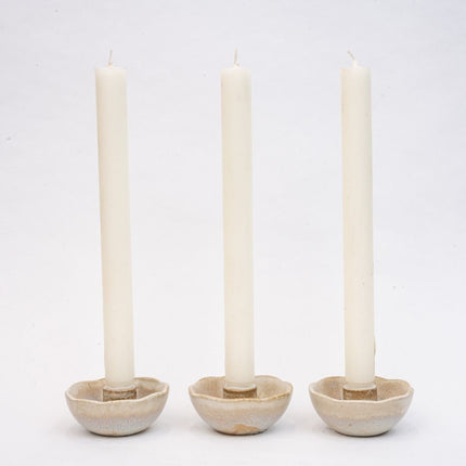 Ceramic Candle Dish - Low Round Candle Holder - Sand - Ø 7 cm