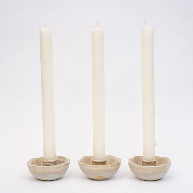 Ceramic Candle Dish - Low Round Candle Holder - Sand - Ø 7 cm